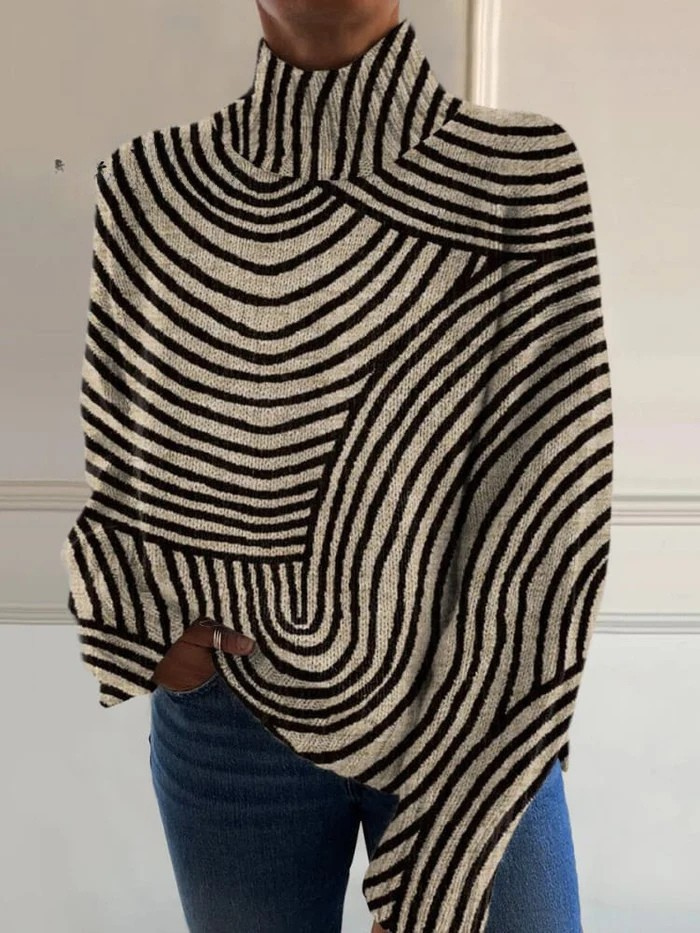Pull à col roulé avec motif de lignes dessinées à la main