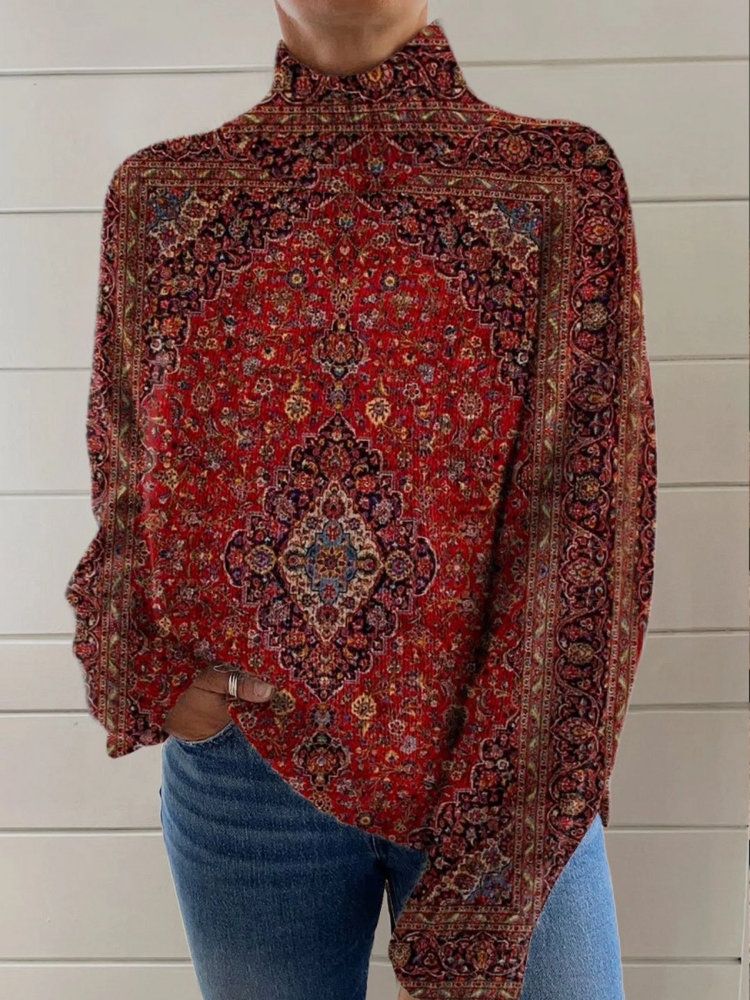 Maglione dolcevita vintage con stampa d'arte