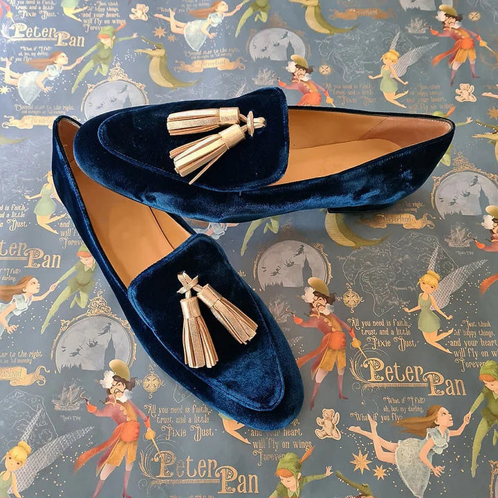 Hannah | Midnight Elegance Loafers Featuring Champagne Tassels