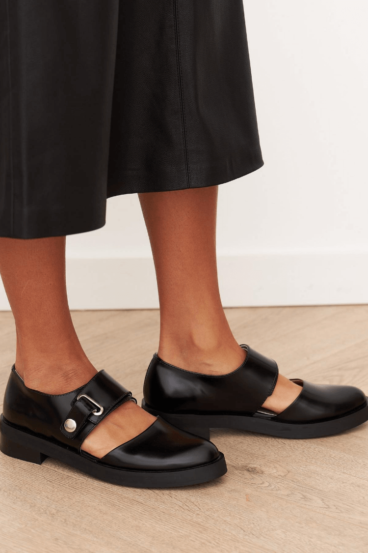 Angela | Black Loafers with Buckle Detail