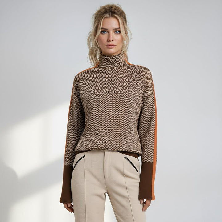 Elara | Striped Turtleneck with Contrasting Details