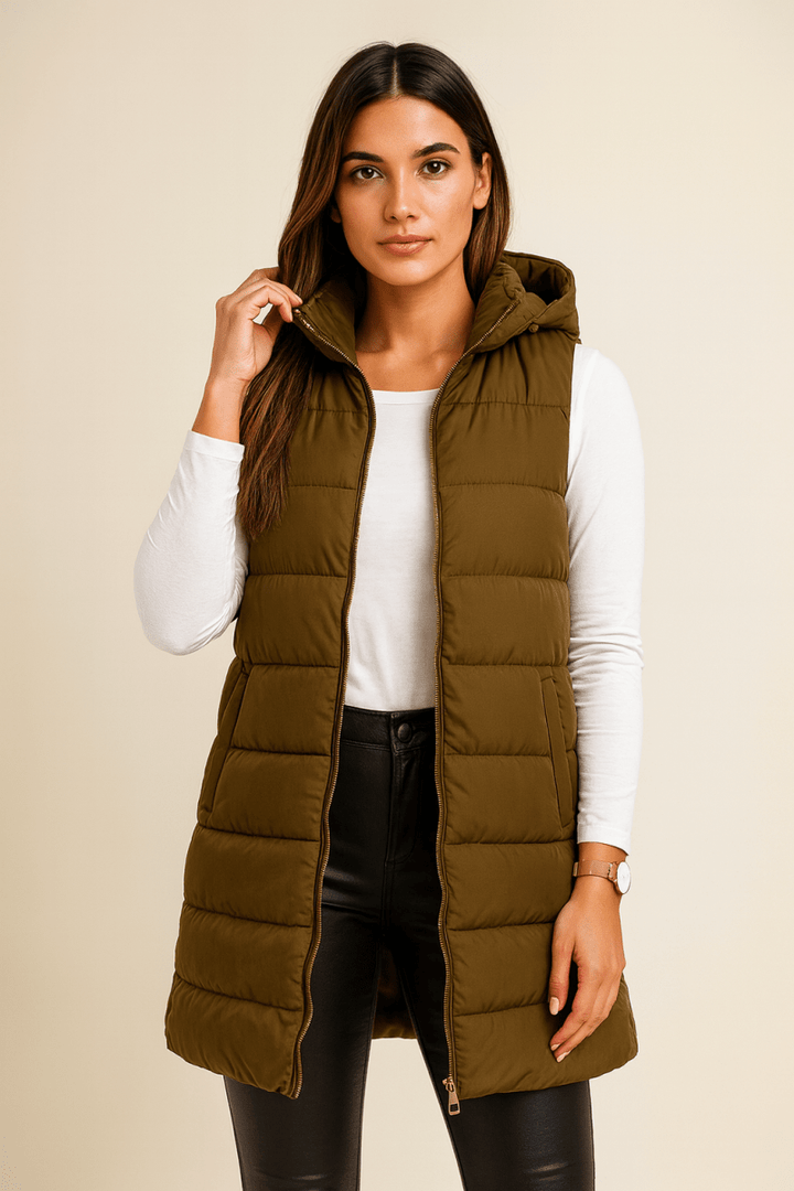 ELENA | Casual Sleeveless Hooded Long Puffer Vest