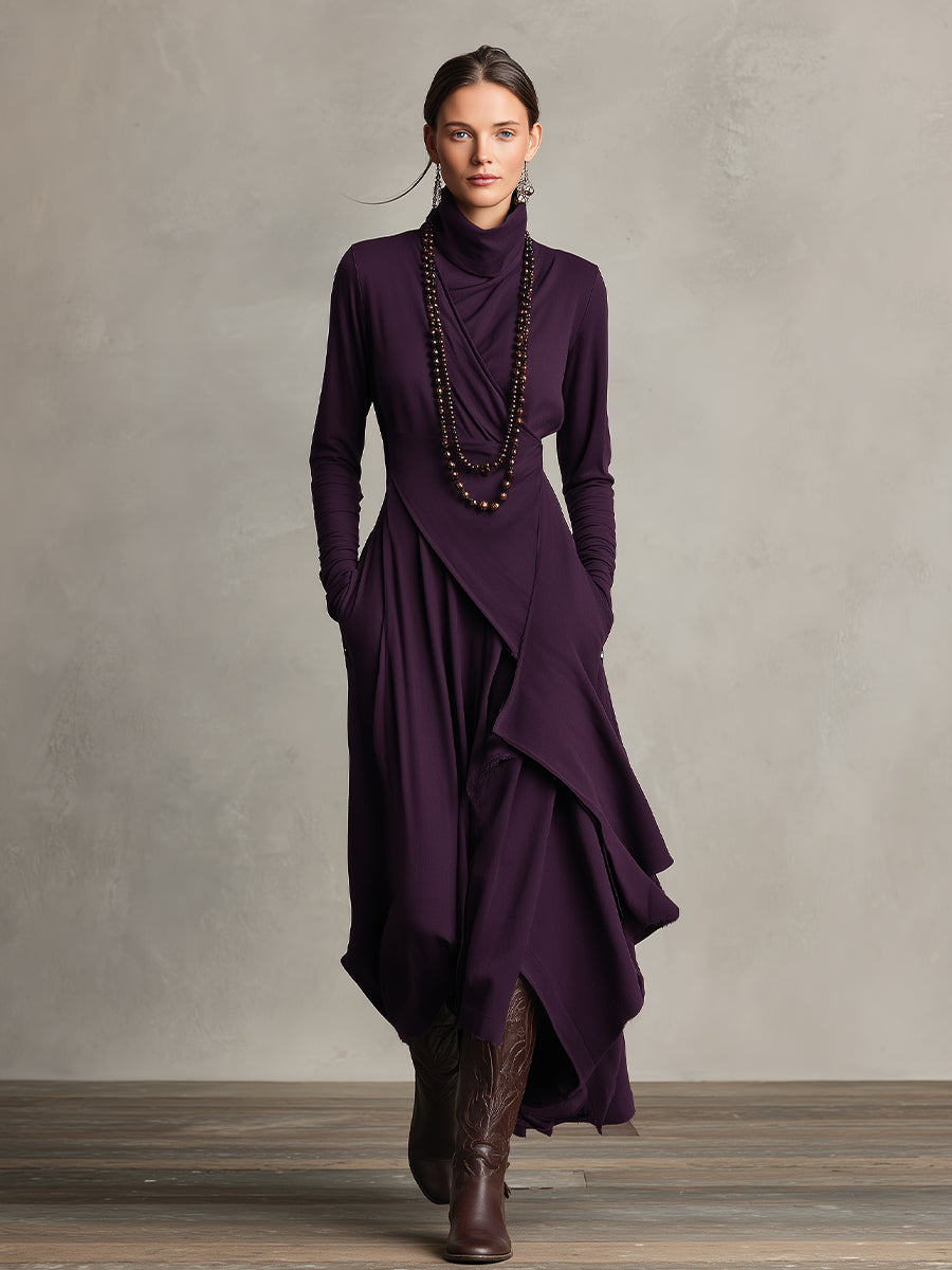 Petronia | Asymmetrical Maxi Knit Dress with Roll Neck