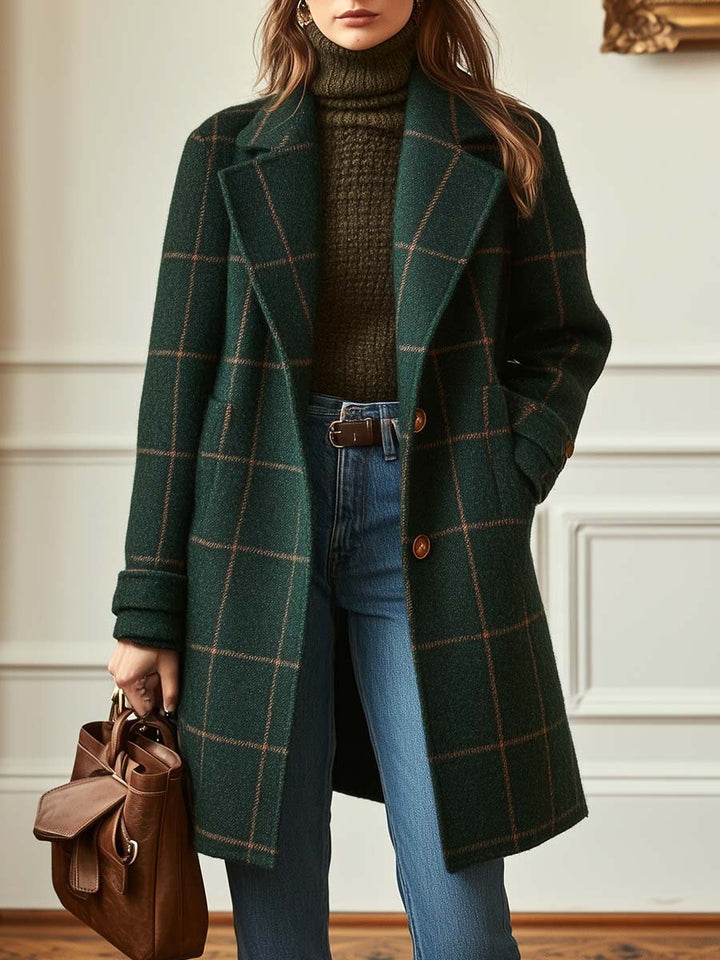 Jamila |  Classic Plaid Tweed Lapel Coat