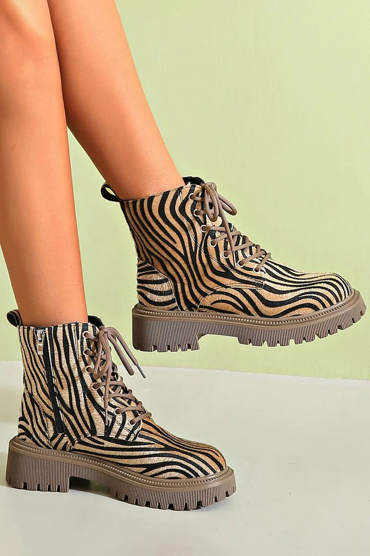 Blair | Lace-Up Boots with Zebra Print