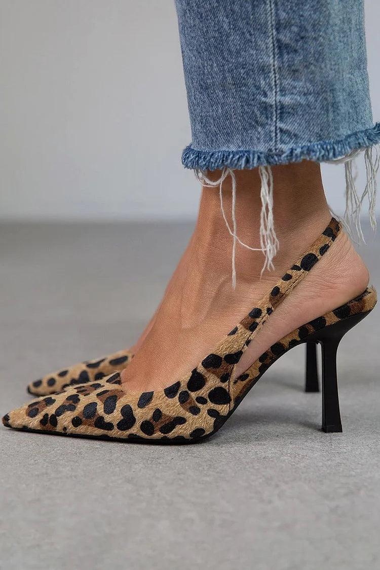 Raquel | Zapatos de tacón con talón abierto y estampado de leopardo