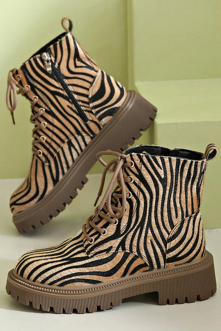 Blair | Lace-Up Boots with Zebra Print