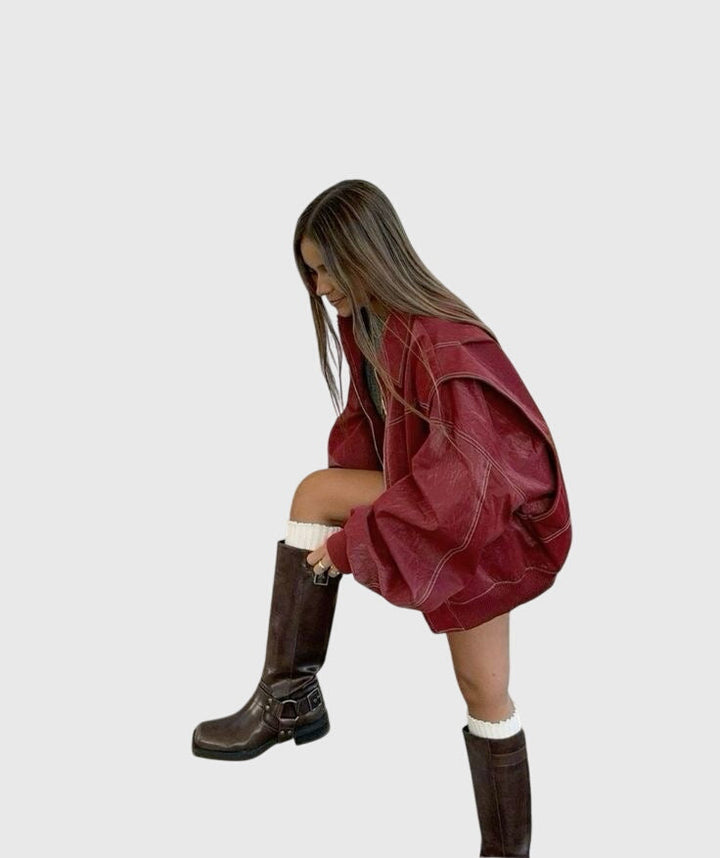 Faye - Chaqueta de cuero extragrande