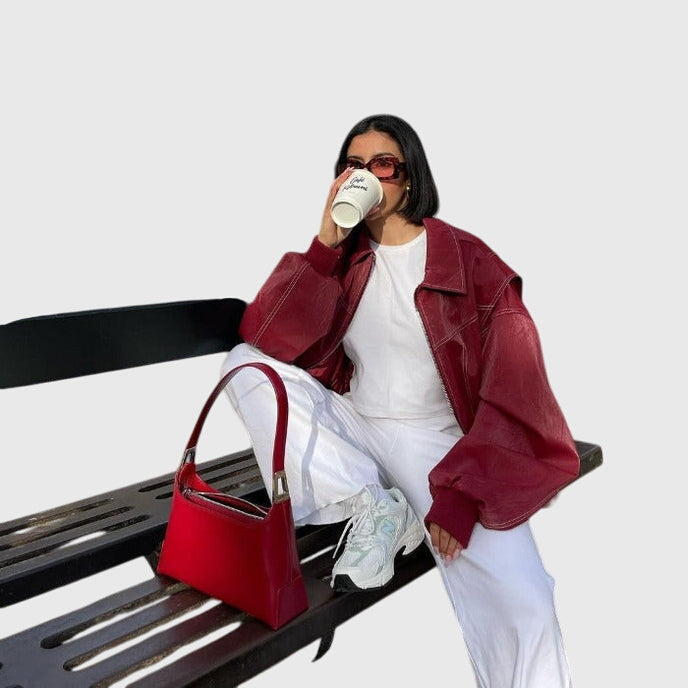 Faye - Chaqueta de cuero extragrande