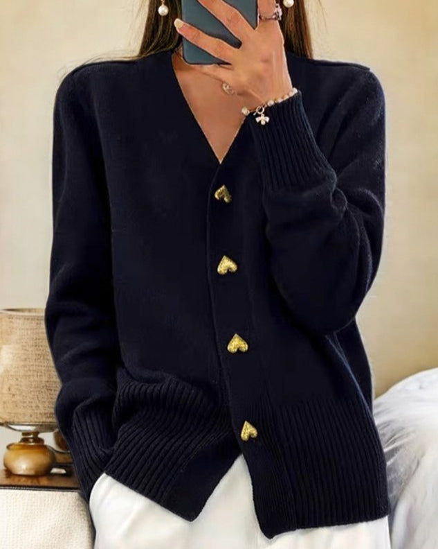 Arielle - Cardigan doux avec boutons en forme de coeur