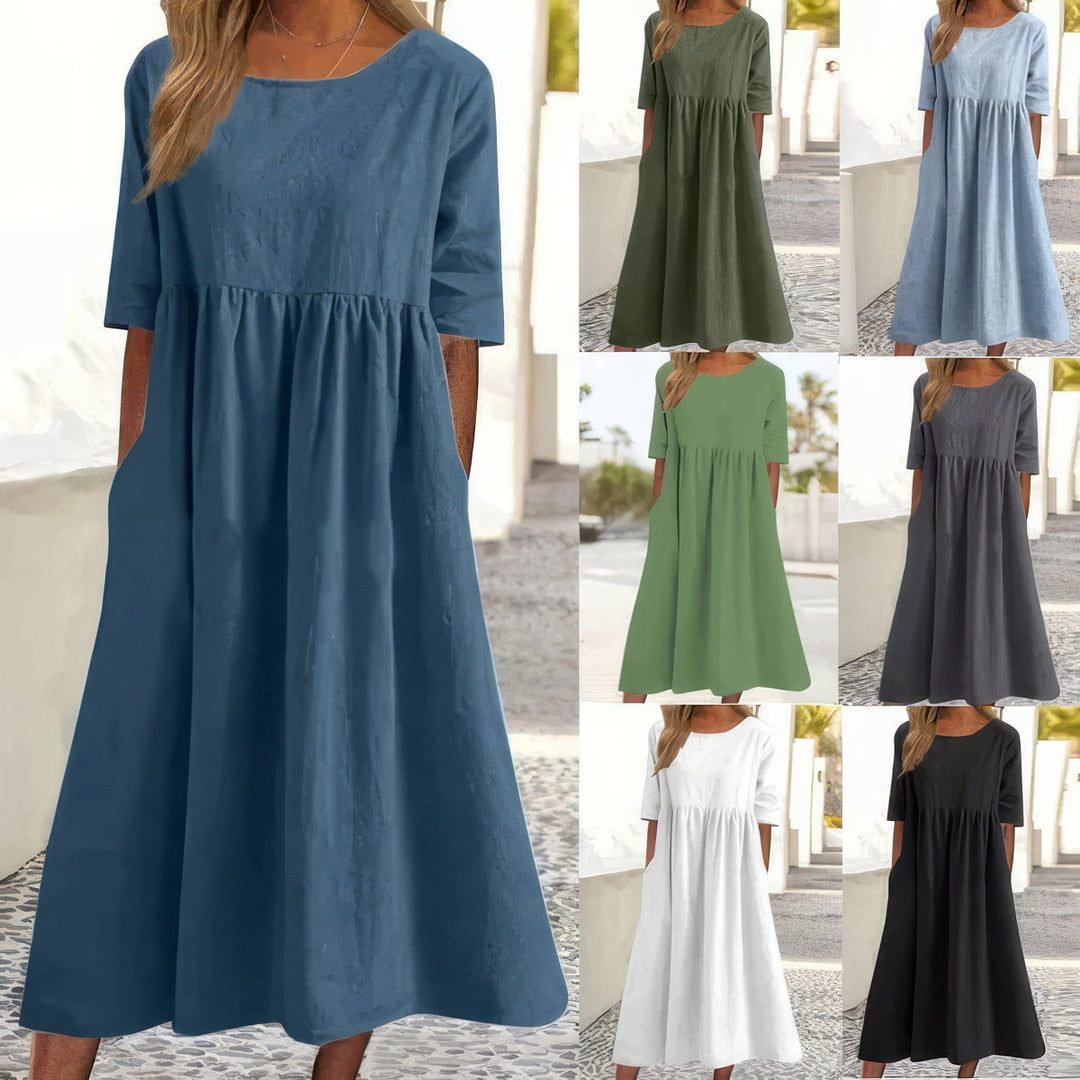Nina | Robe décontractée à col rond et poches