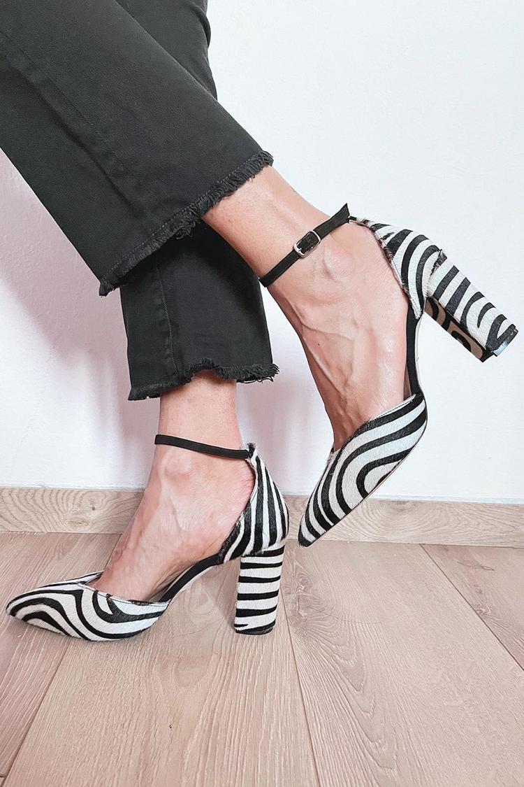 Lydia | Ankle Strap Pumps in Zebra Print