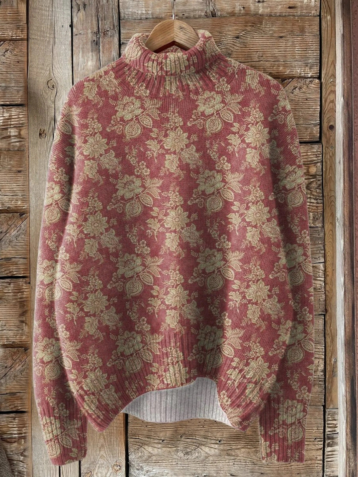 Maglione dolcevita in stile vintage con motivo floreale