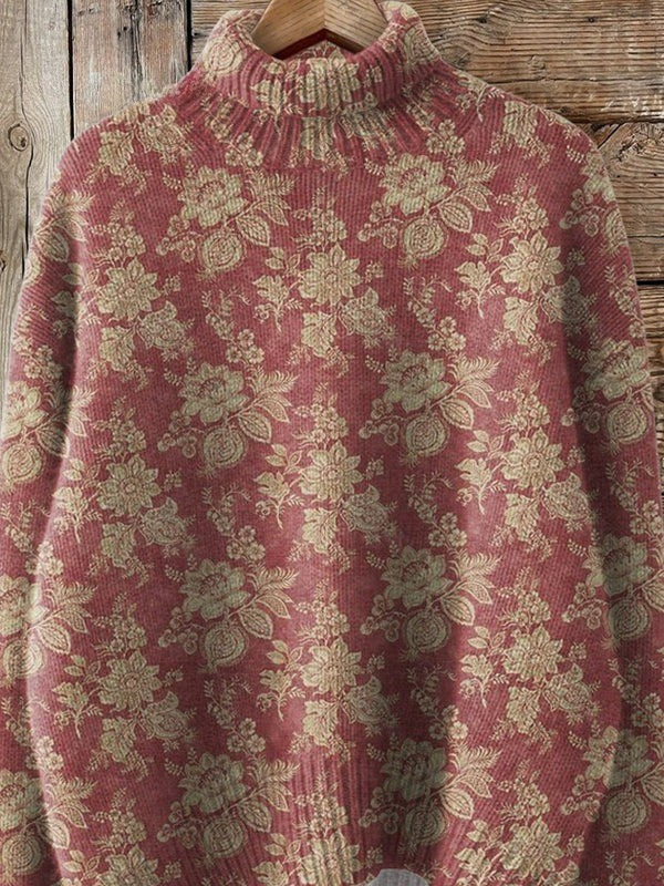 Maglione dolcevita in stile vintage con motivo floreale
