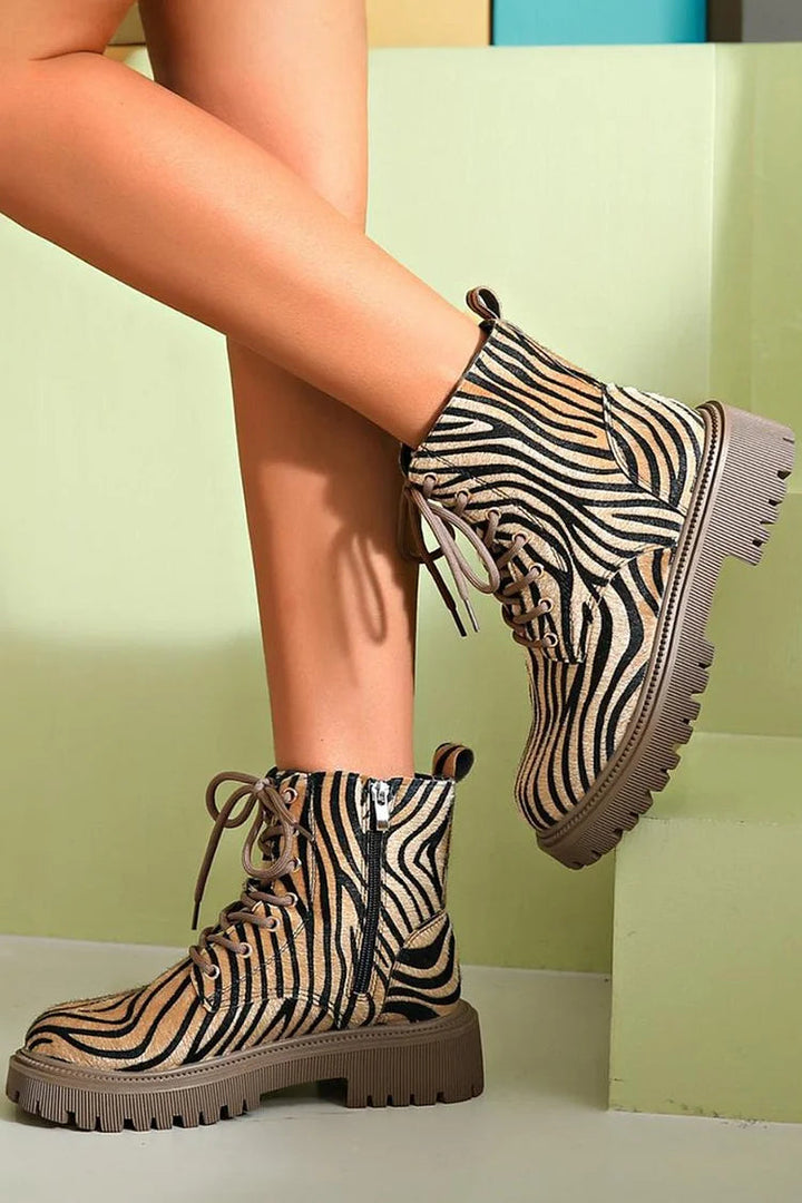 Blair | Lace-Up Boots with Zebra Print