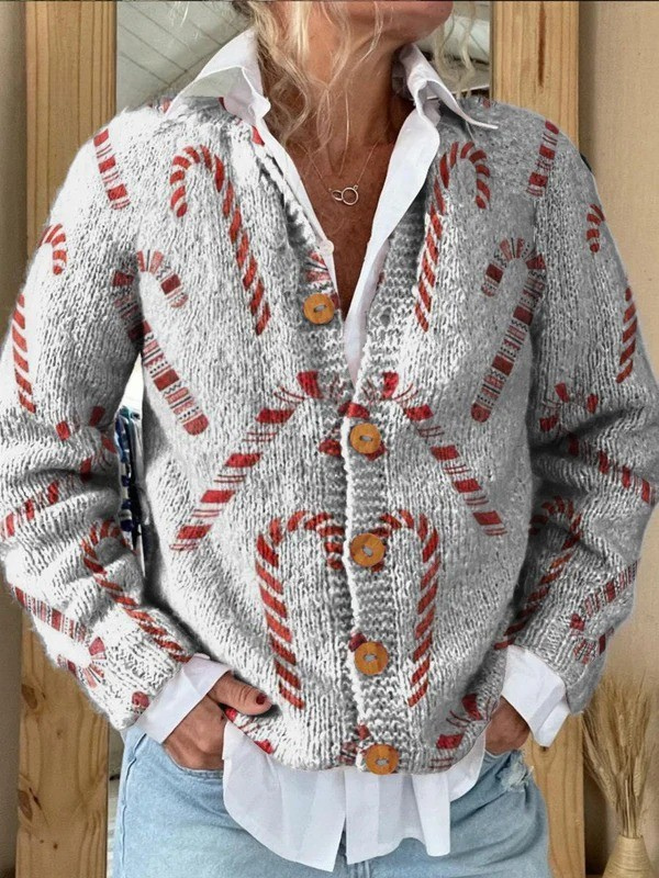 Cardigan con abbottonatura con motivo decorativo di bastoncini di zucchero