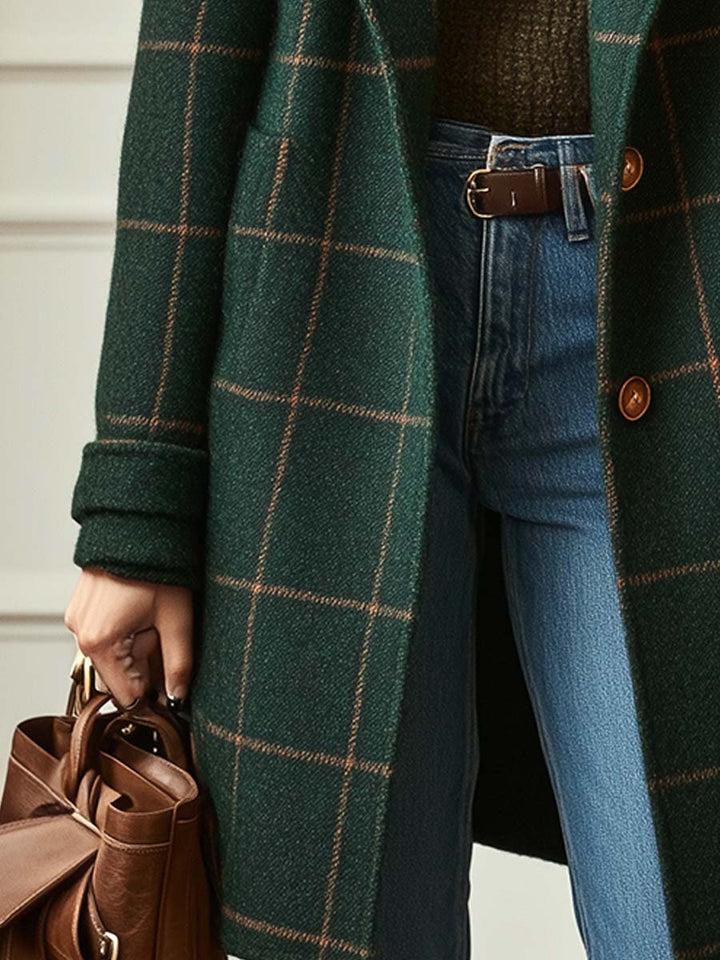 Zyrrah Retro Lapel Plaid Tweed Coat