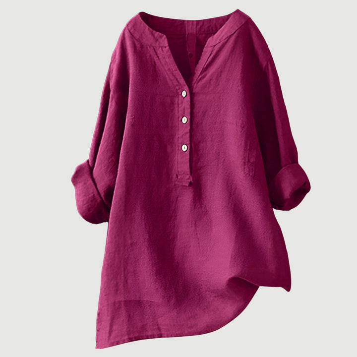 Blusa de linho arejada com pormenores de botões