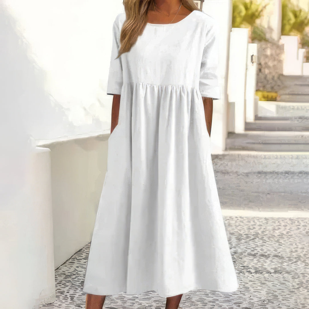 Nina | Vestido descontraído com decote redondo e bolsos